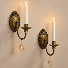 Vintage Wall Candle Sconces Set of 2, Antique Brass Victorian Wall Sconces