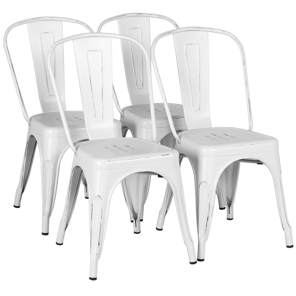 Metal Chairs Set of 4, Stackable Dining Chairs with Backs, White