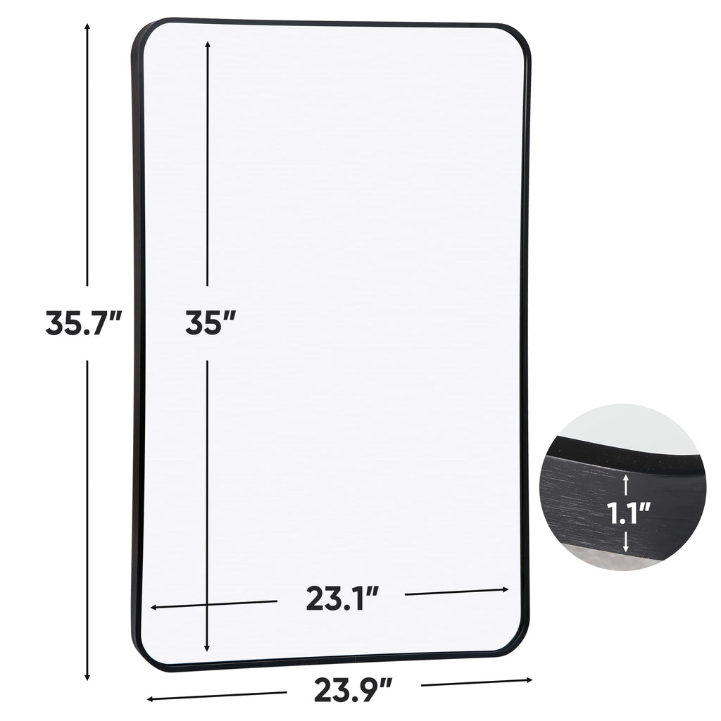 Black Metal Framed Rectangular Wall Mirror 24" x 36" Bathroom Mirror with Peaked Trim s, Living Rooms, Bathrooms