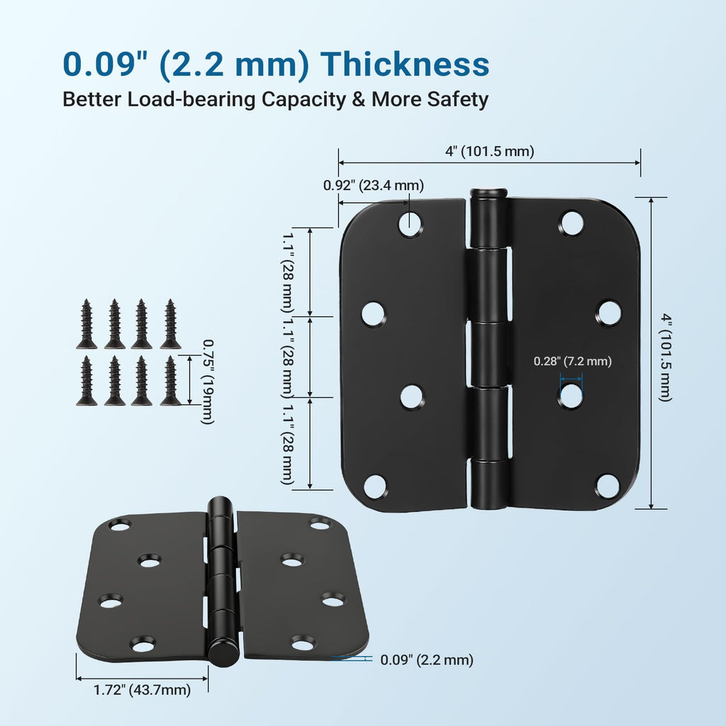 4" x 4" Matte Black Door Hinges, Exterior Door Hinges, 12 Pack
