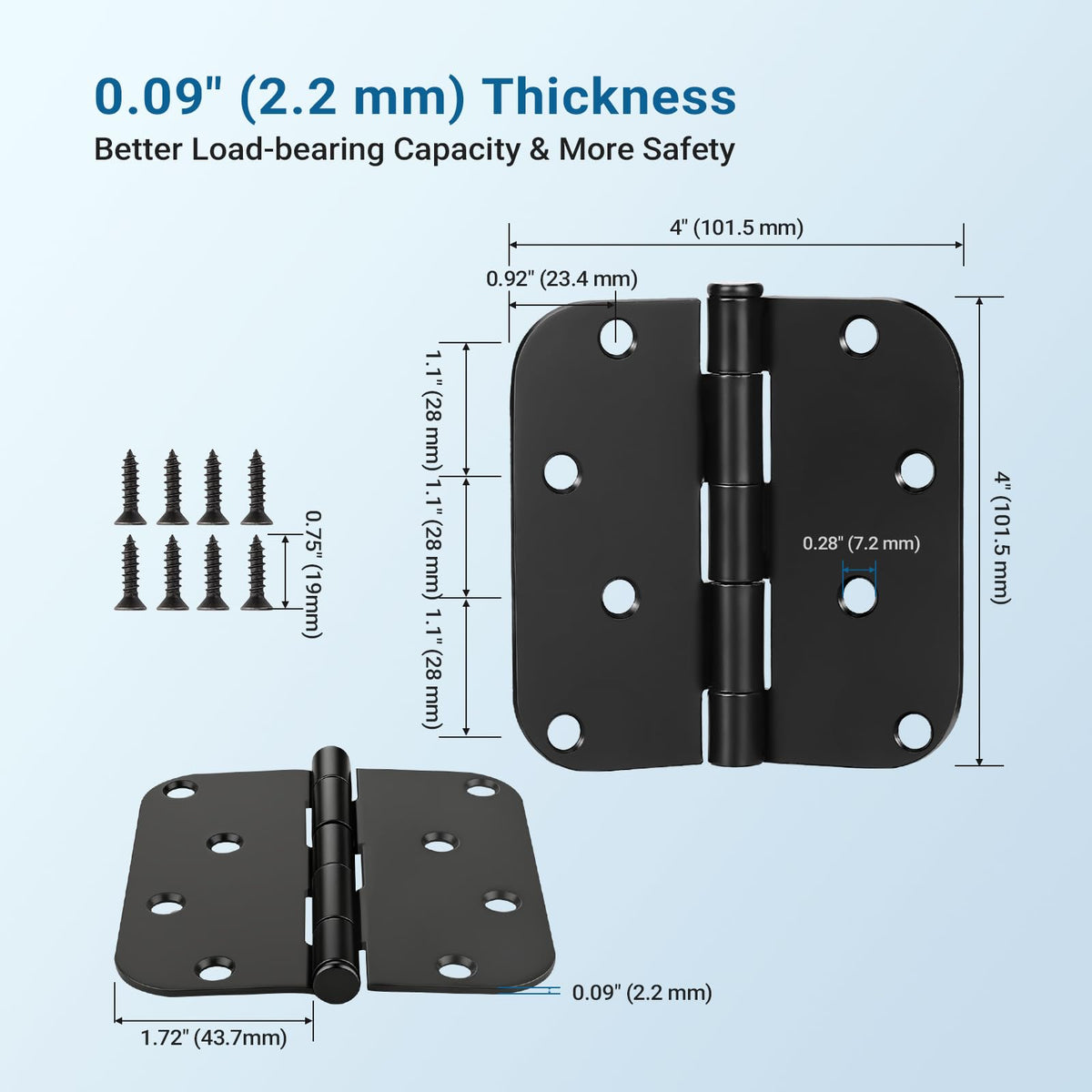 Interior & Exterior Door Hinges, 4 Inch Black Door Hinges, 24 Pack