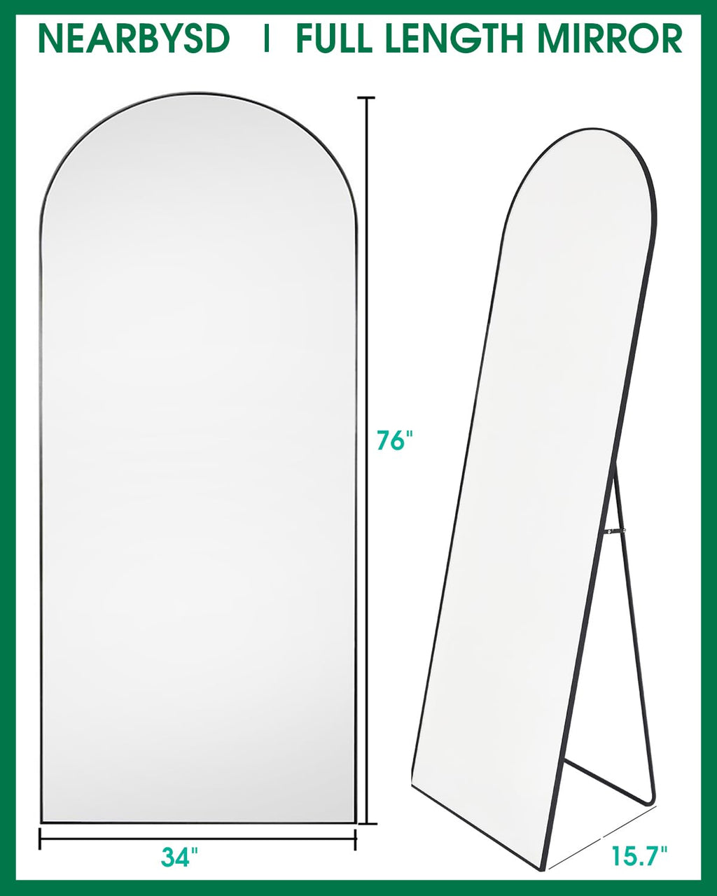 Oversized Full Body Mirror with Stand, Black, 76" x 34"