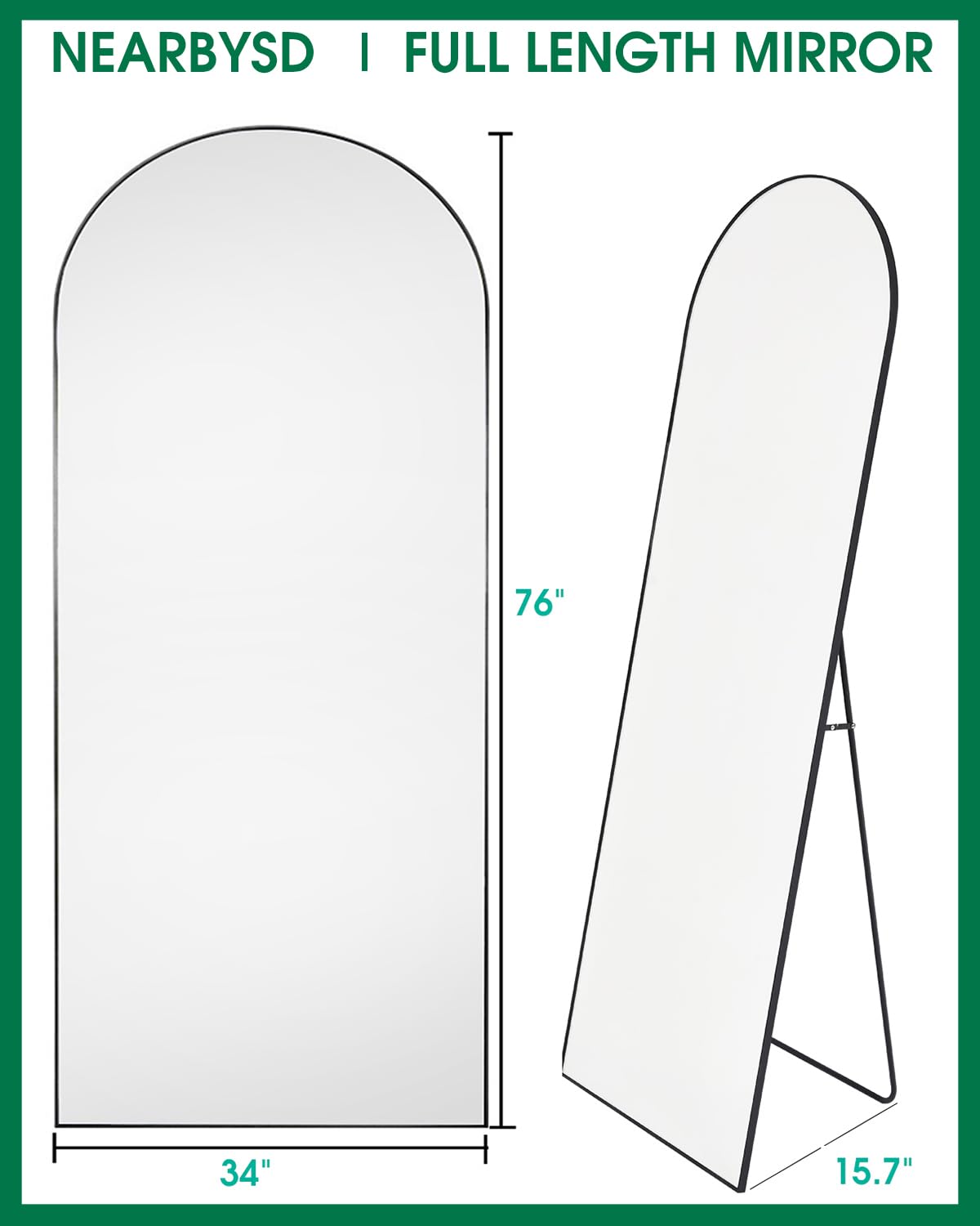 Oversized Full Body Mirror with Stand, Black, 76" x 34"
