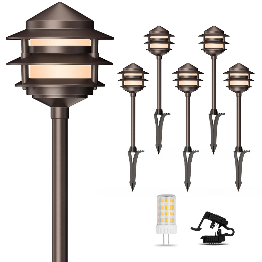 Pagoda Low Voltage Landscape Pathway Lights, 12V Outdoor LED Path Lights Wired, Aluminum Walkway Lighting with 4W