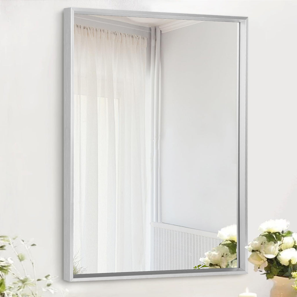 Metal Frame Mirror Rectangle Wall Mounted Mirrors Large 26"x18" Decorative Modern Bathroom Entryway Hanging