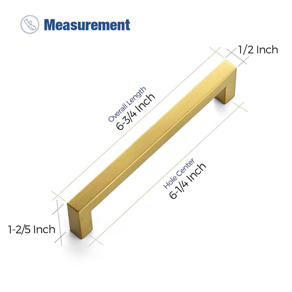 Gold Square Pulls Cabinet Handles,6-1/4 Inch,5 Pack
