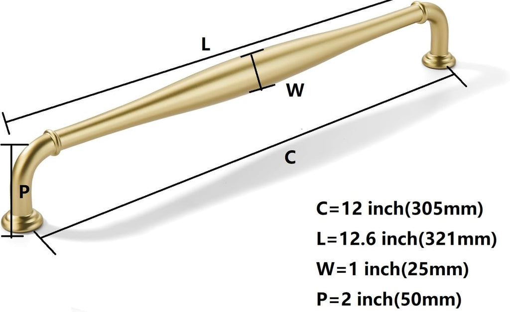 12inch(305mm) Hole Center Appliance Pulls Brushed Brass Cabinet Pulls Solid Heavy-Duty Satin Brass Tradition