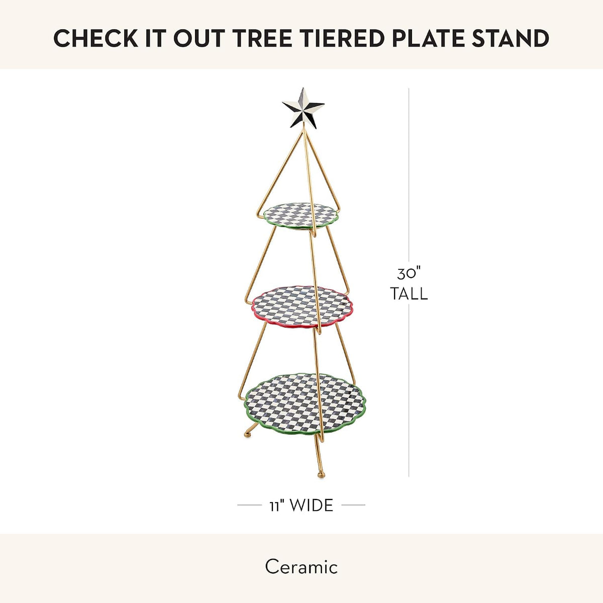 Ceramic Tiered Plate Stand, Three-Tiered Serving Tray, Party Food Display, Check It Out Tree