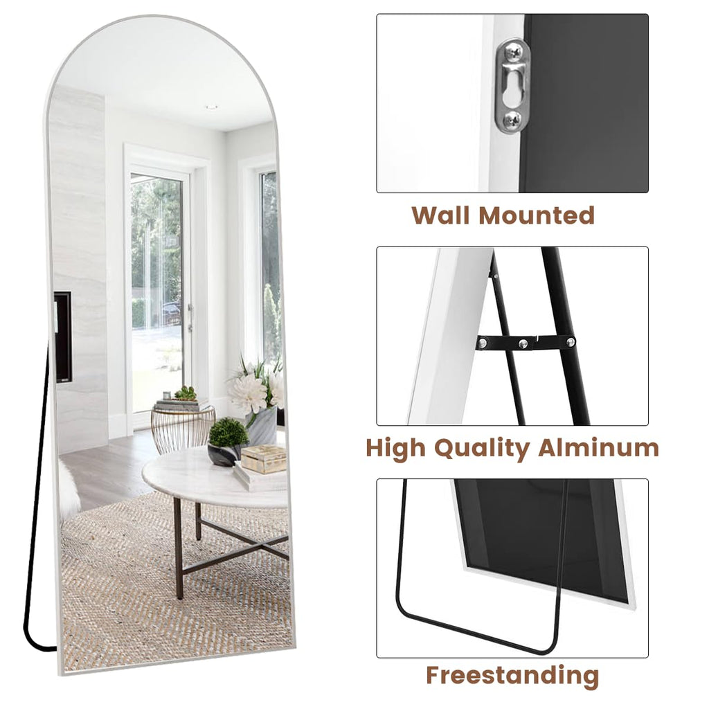 Arched Floor Length Mirror, 56"x20" Full Length Body Mirror (White)