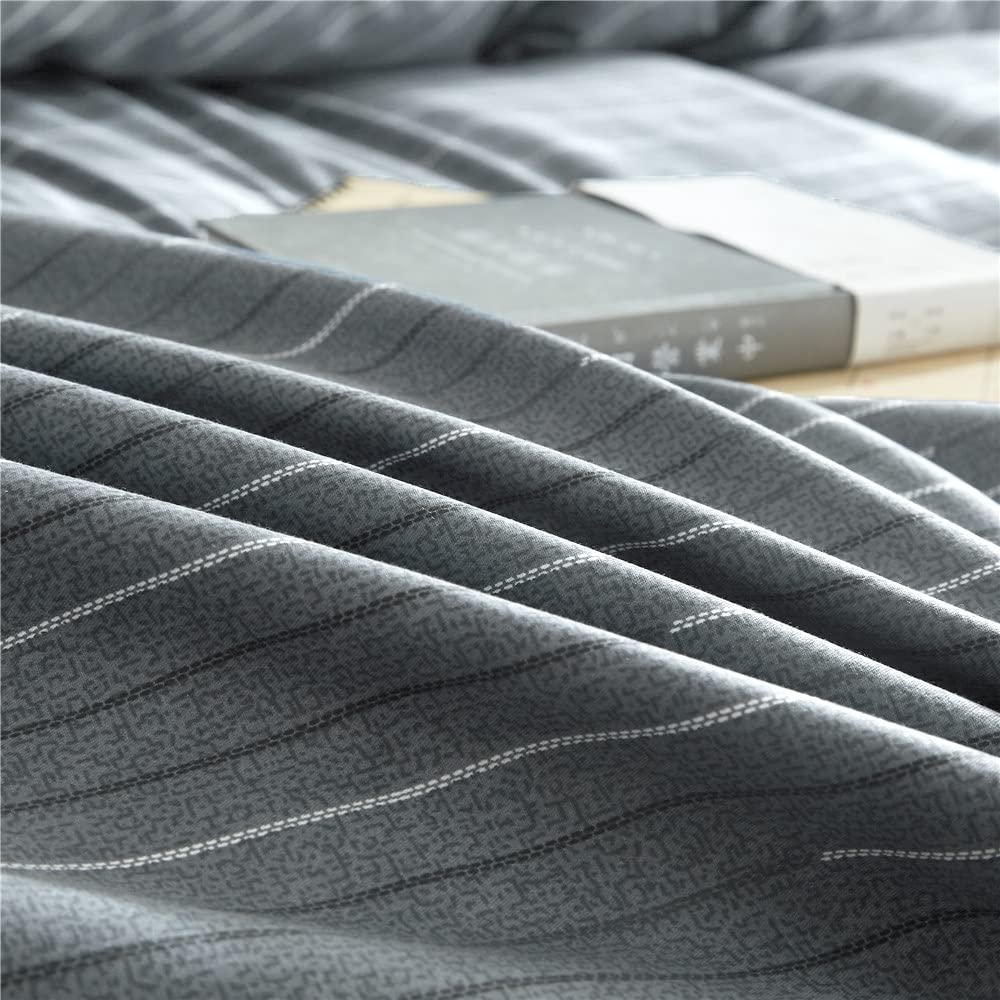 Striped Duvet Cover Set 100% Cotton, (104"x90"), Dark Grey Stripes