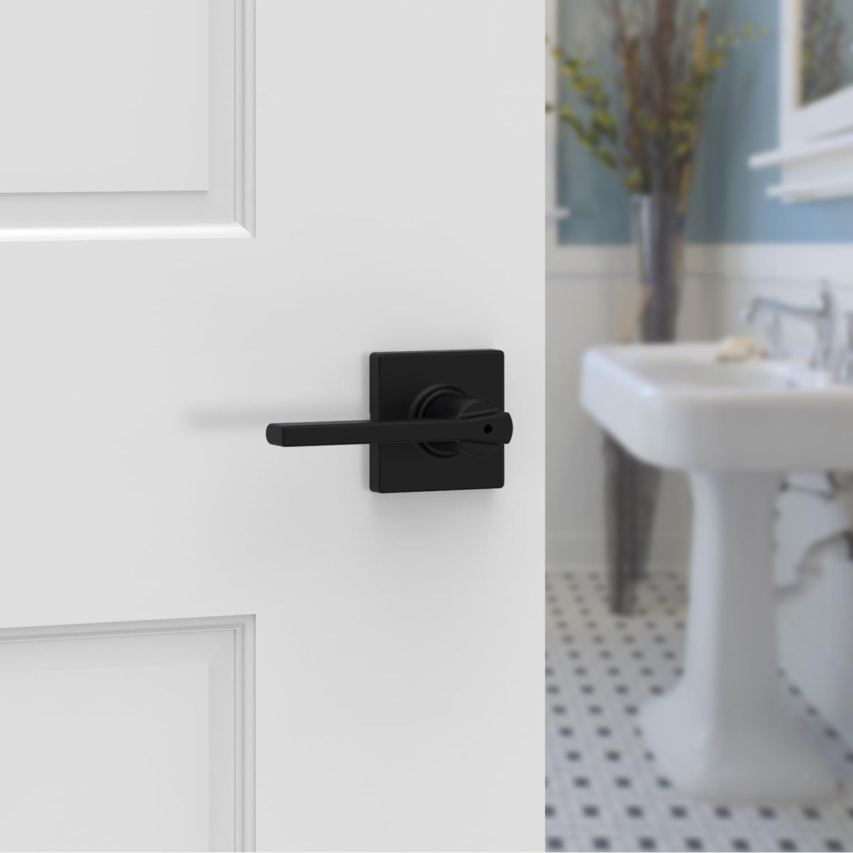 Casey Interior Privacy Door Handle with Lock 4 Pack, Door Lever , Matte Black Reversible Keyless Turn Lock, with