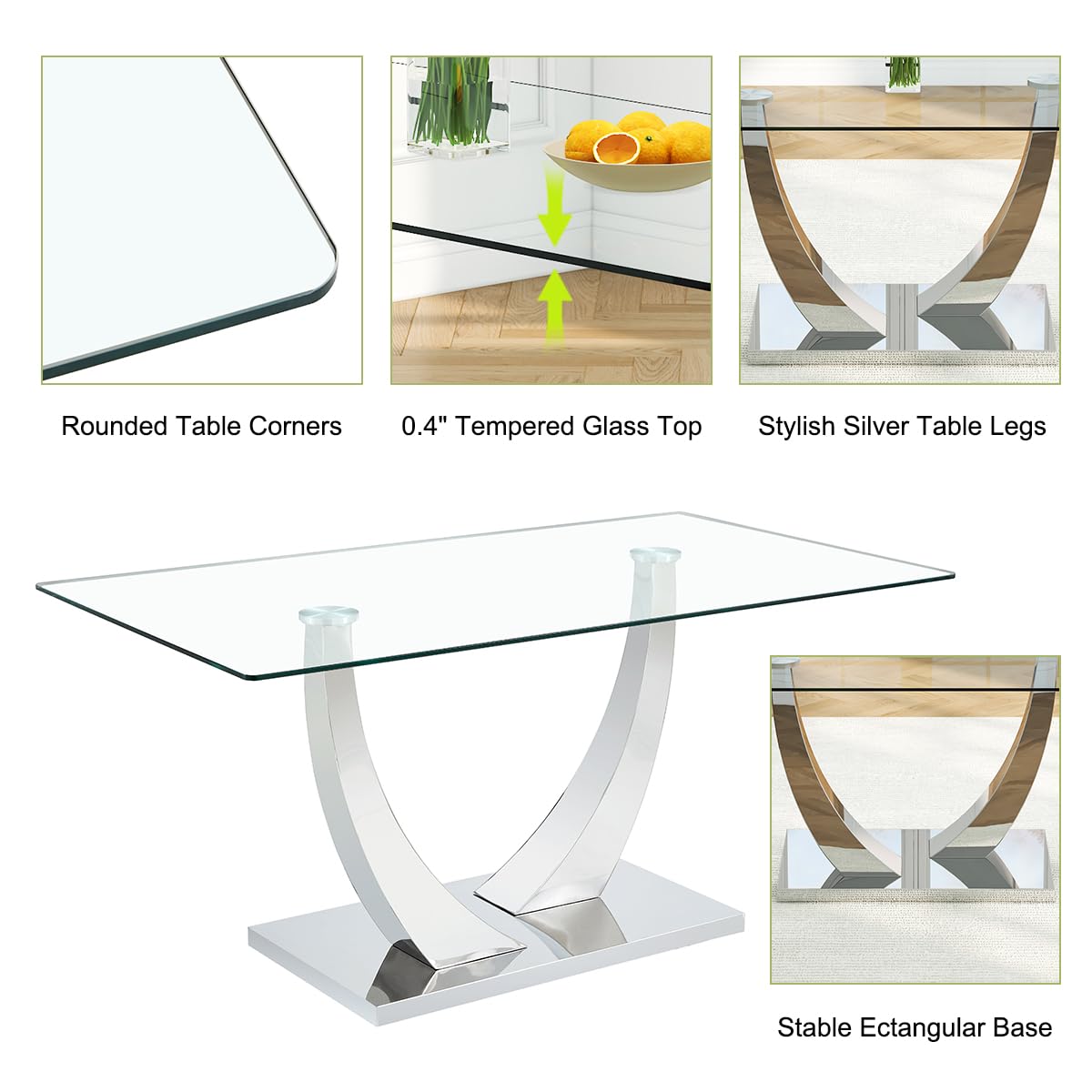 Glass Dining Table Set for 6, 71" Modern Dining Table Set for 6