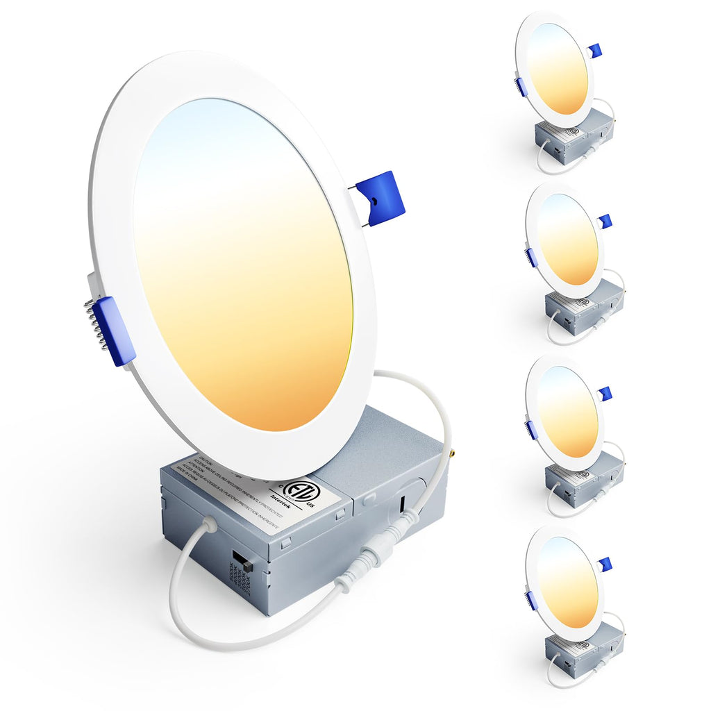 4 Pack 6 Inch LED Recessed Light, 5CCT Dimmable Canless Wafer