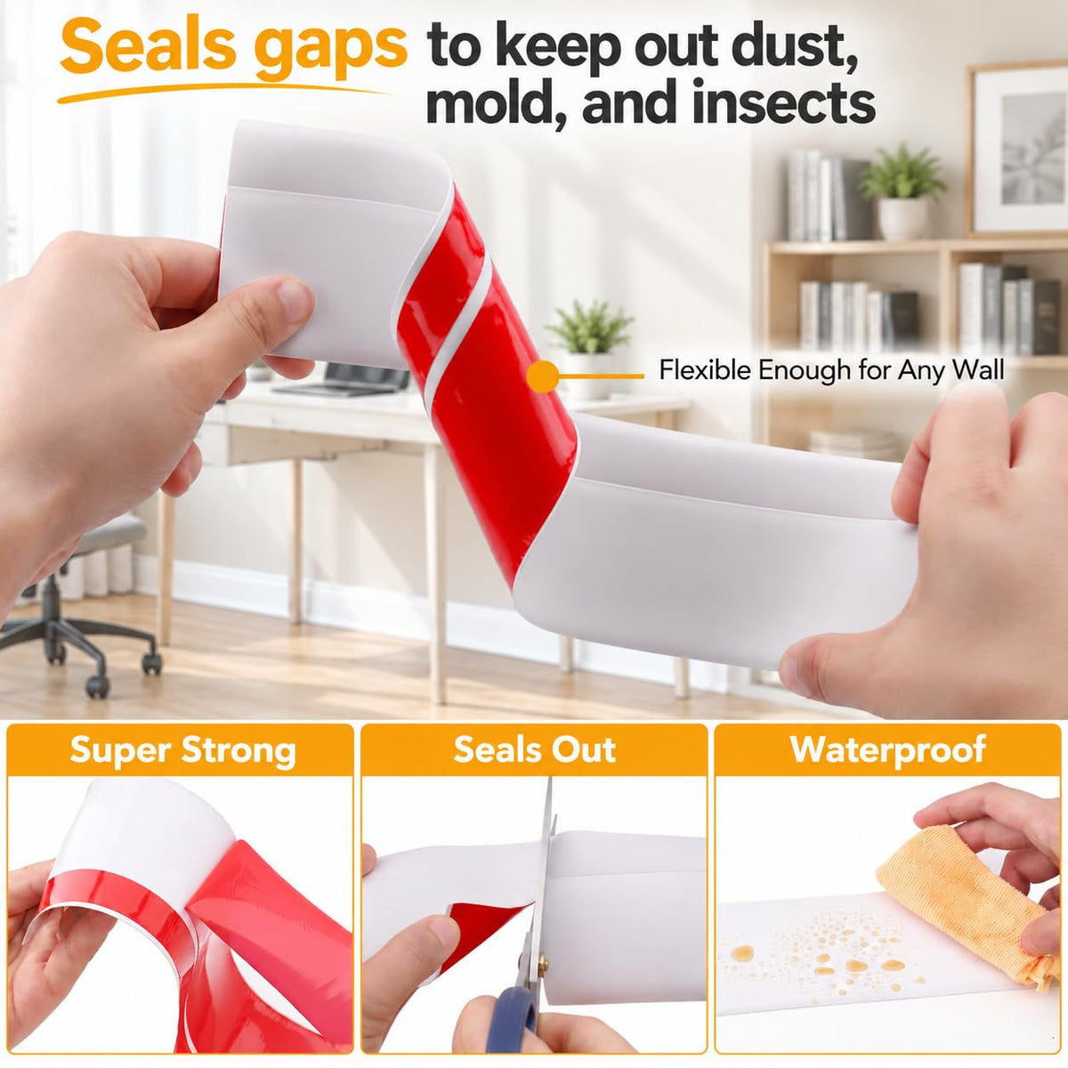 Flexible Vinyl Baseboard Trim 20 Ft, Peel and Stick Wall Base