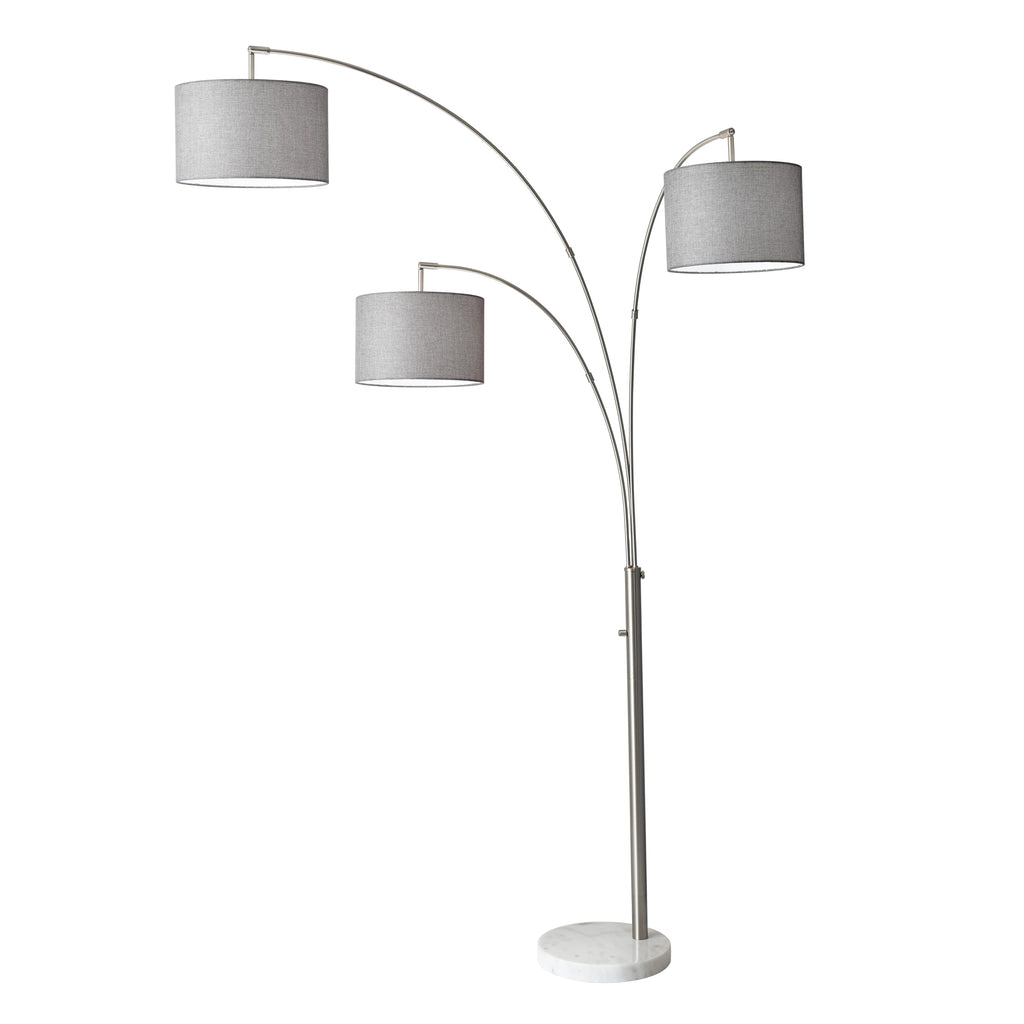 Inspired Arco Style 4250-22 Bowery 3-Arm Arc Lamp, 74 in, 3 x 100W Incandescent/26W CFL, Brushed Steel Finish, 1 Floor Lamp, Grey