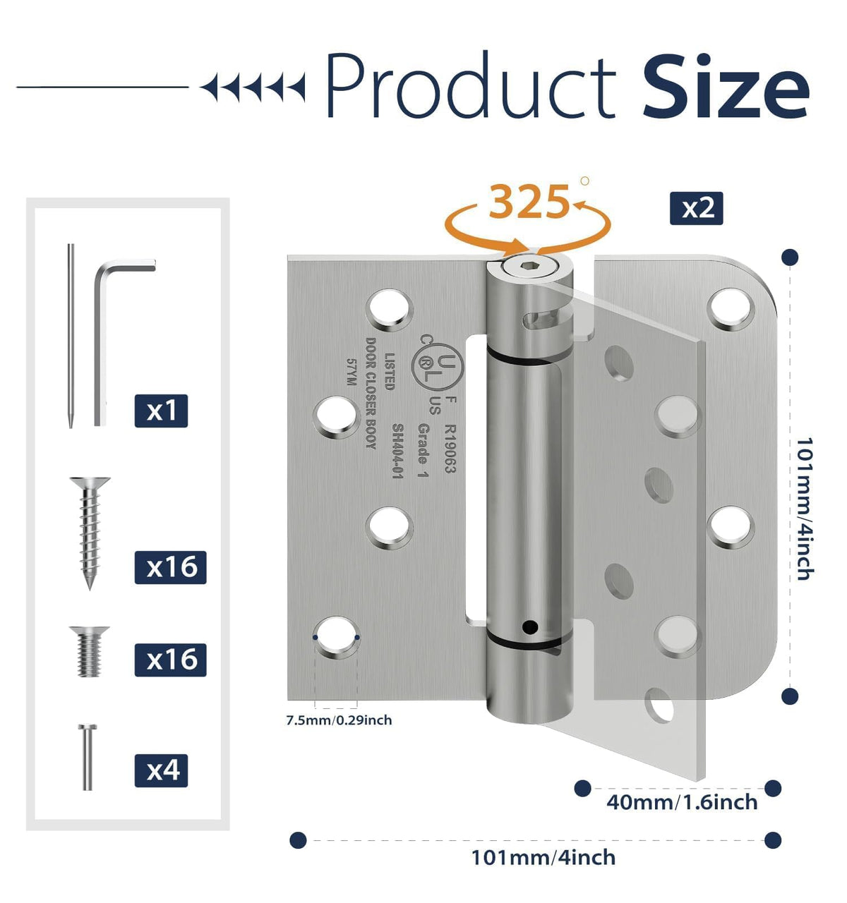 2-Pack 4 Inch Self Closing Door Hinges, Square & 5/8" Radius Corners