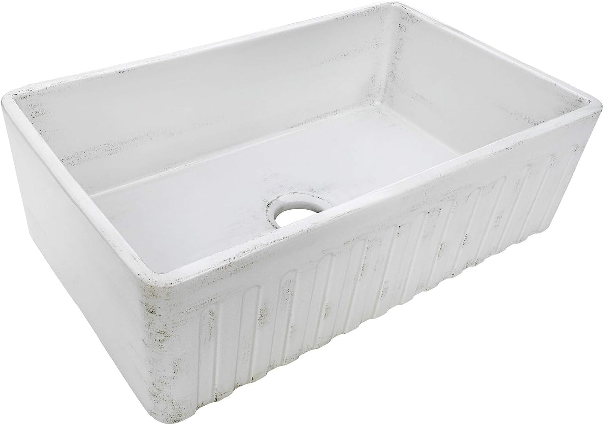 33 x 20 inch Fireclay Reversible Farmhouse Apron-Front Kitchen Sink Specialty Finish - Distressed White - RVL2300SW