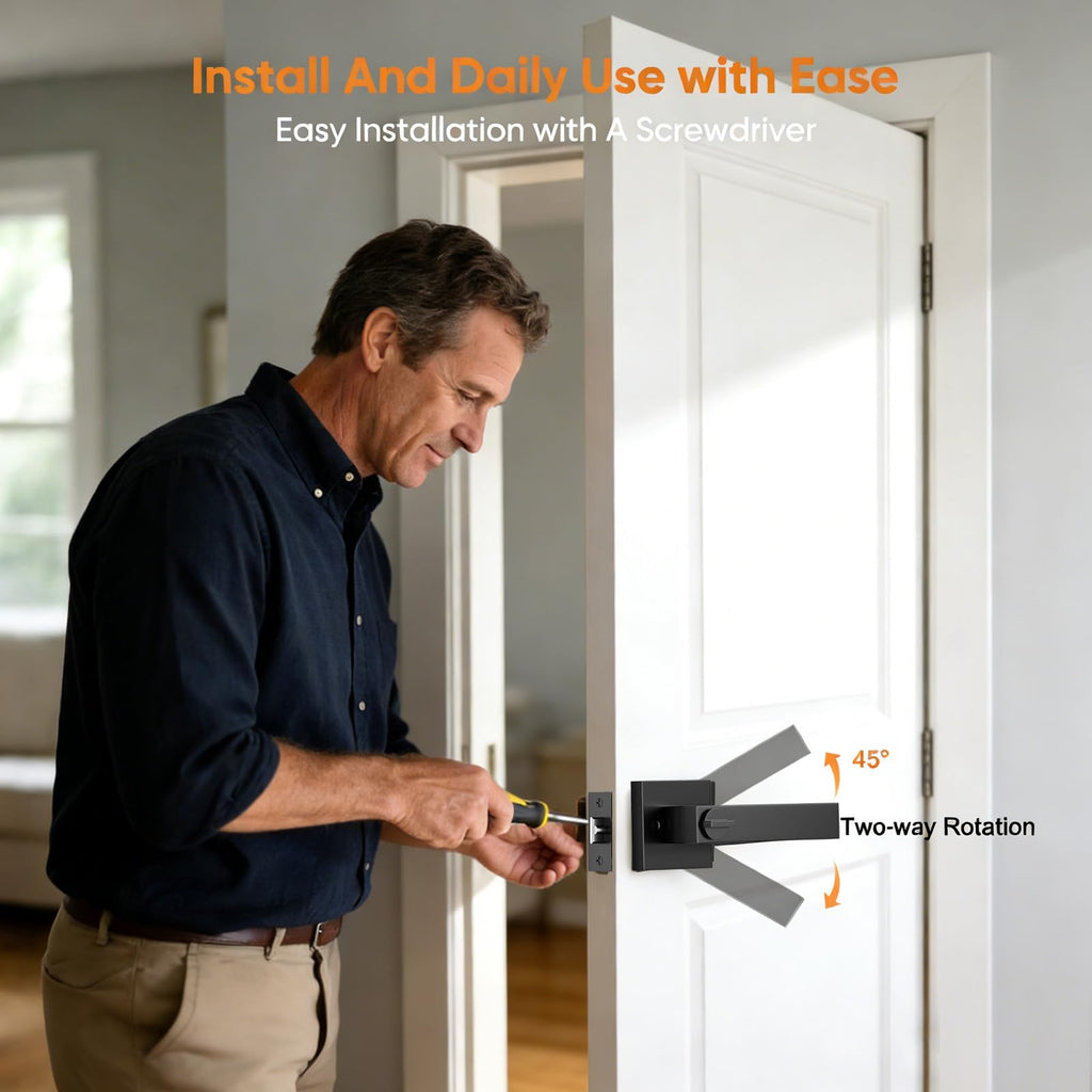 Matte Black Door Handle, Entry Door Levers with 3 Keys, 1 Pack