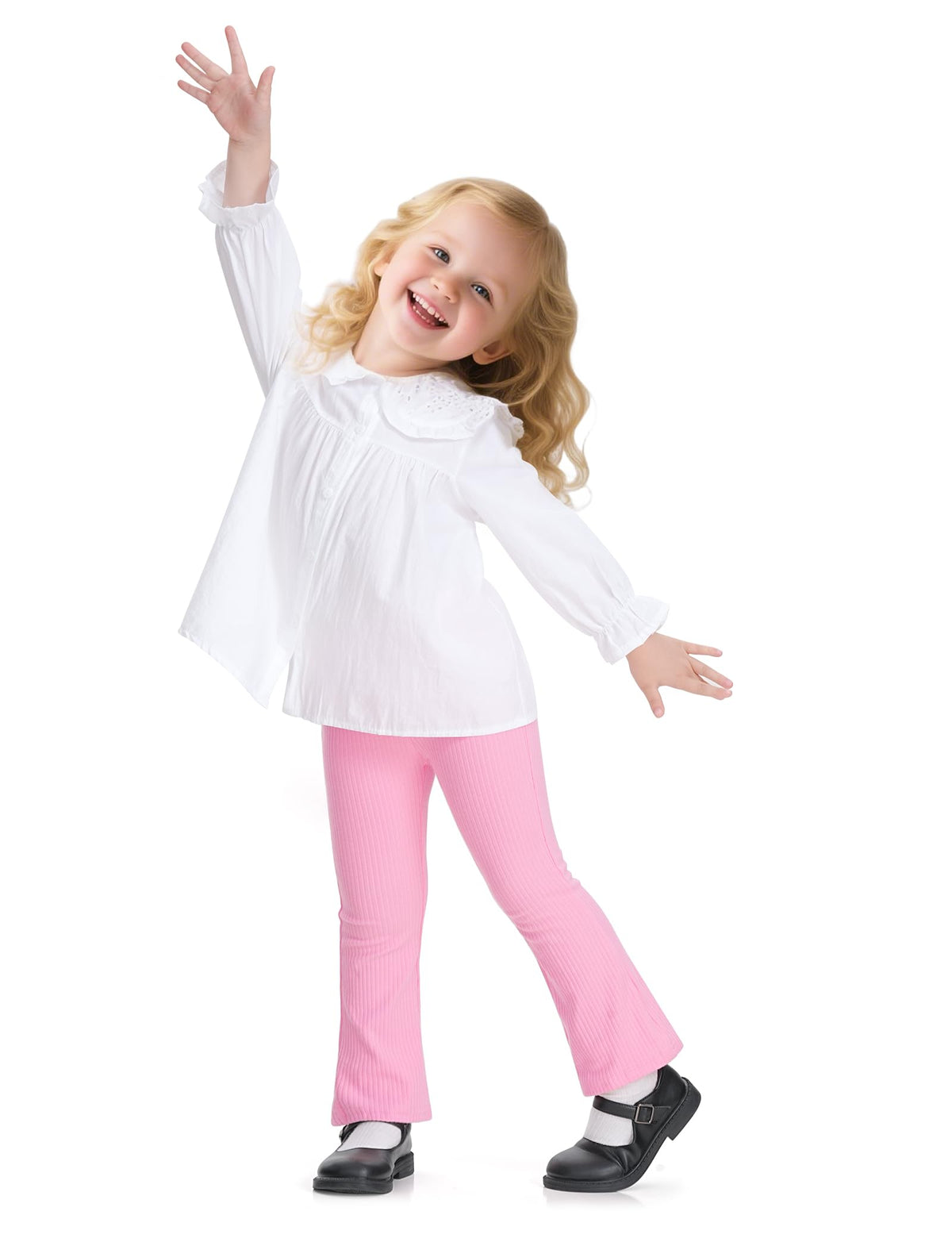 3 Pack Toddler Girl Flare Pants Baby Girls Ribbed Leggings Infant Bell Bottoms Clothes Black+White+Pink