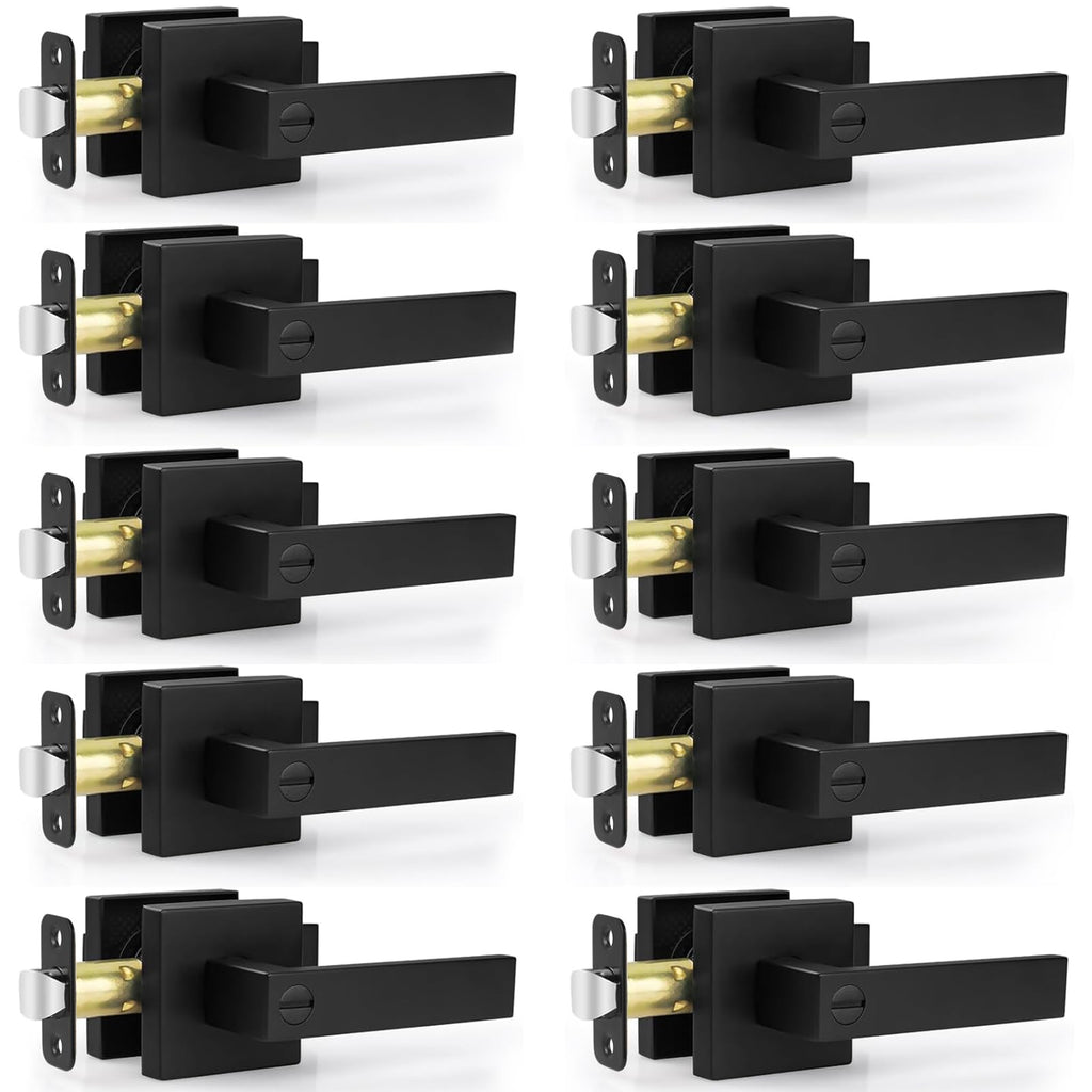 Privacy Door Lock, 10 Pack Matte Black Keyless Door Handles Interior Heavy Duty Bed and Bath Door Lever Set