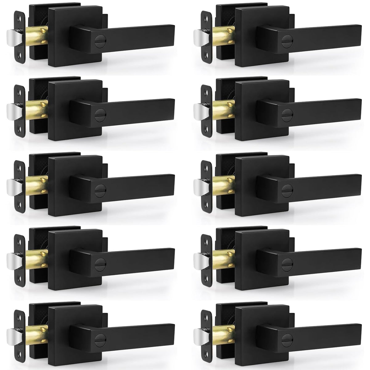 Privacy Door Lock, 10 Pack Matte Black Keyless Door Handles Interior Heavy Duty Bed and Bath Door Lever Set