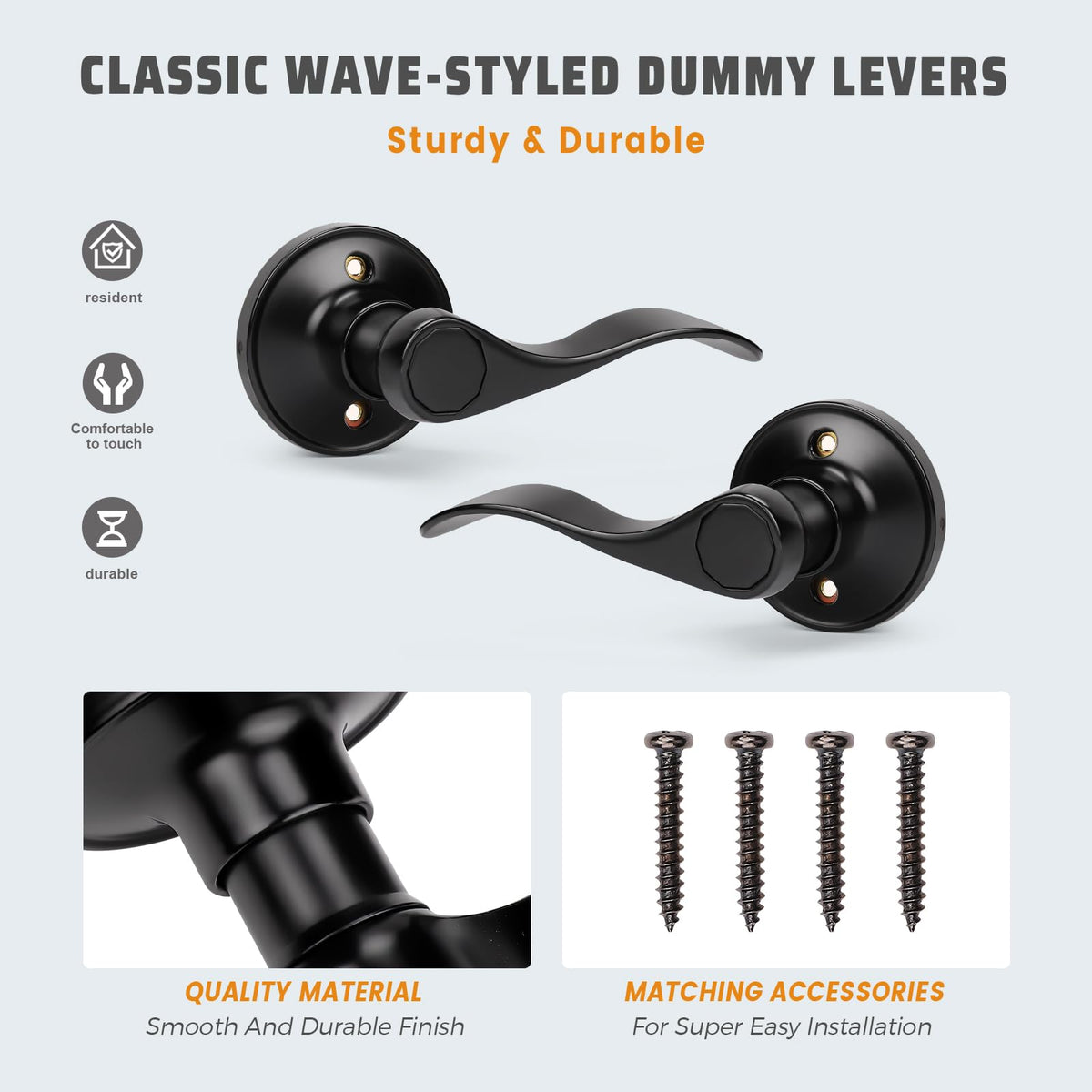 10 Set Dummy Lever Door Handles with a Black Finish, No-Functioning Pull Only Door Leversets(10 Left + 10 Right)