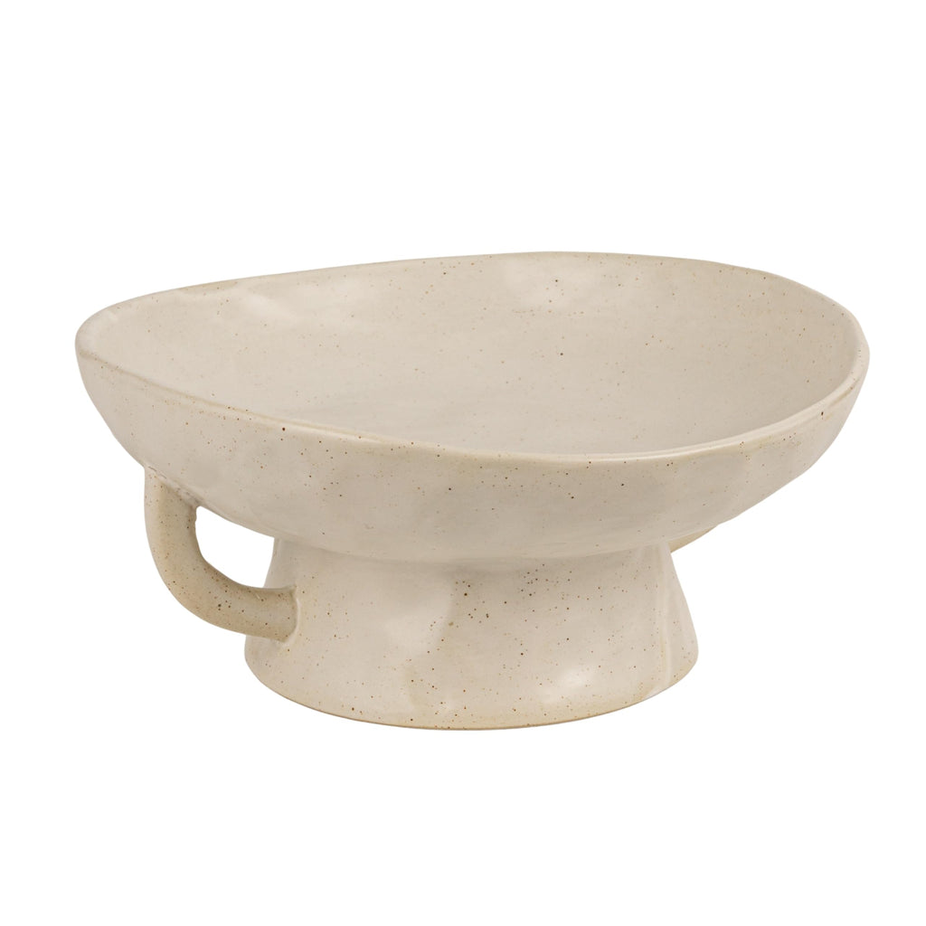 Co-Op Stoneware Footed Pedestal Bowl with Handles, Reactive Glaze, White