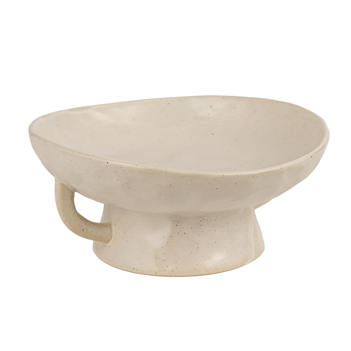 Co-Op Stoneware Footed Pedestal Bowl with Handles, Reactive Glaze, White
