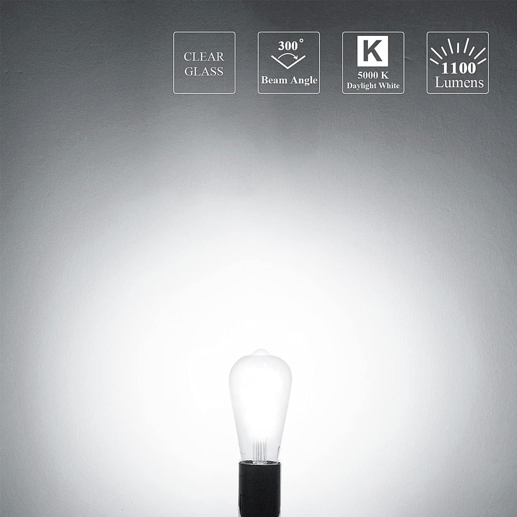 100 Watt LED Bulb, Edison Bulbs, Dimmable Lightbulbs E26, 5000K Daylight White Bright 9W 1100 Lumens, ST21/ST64