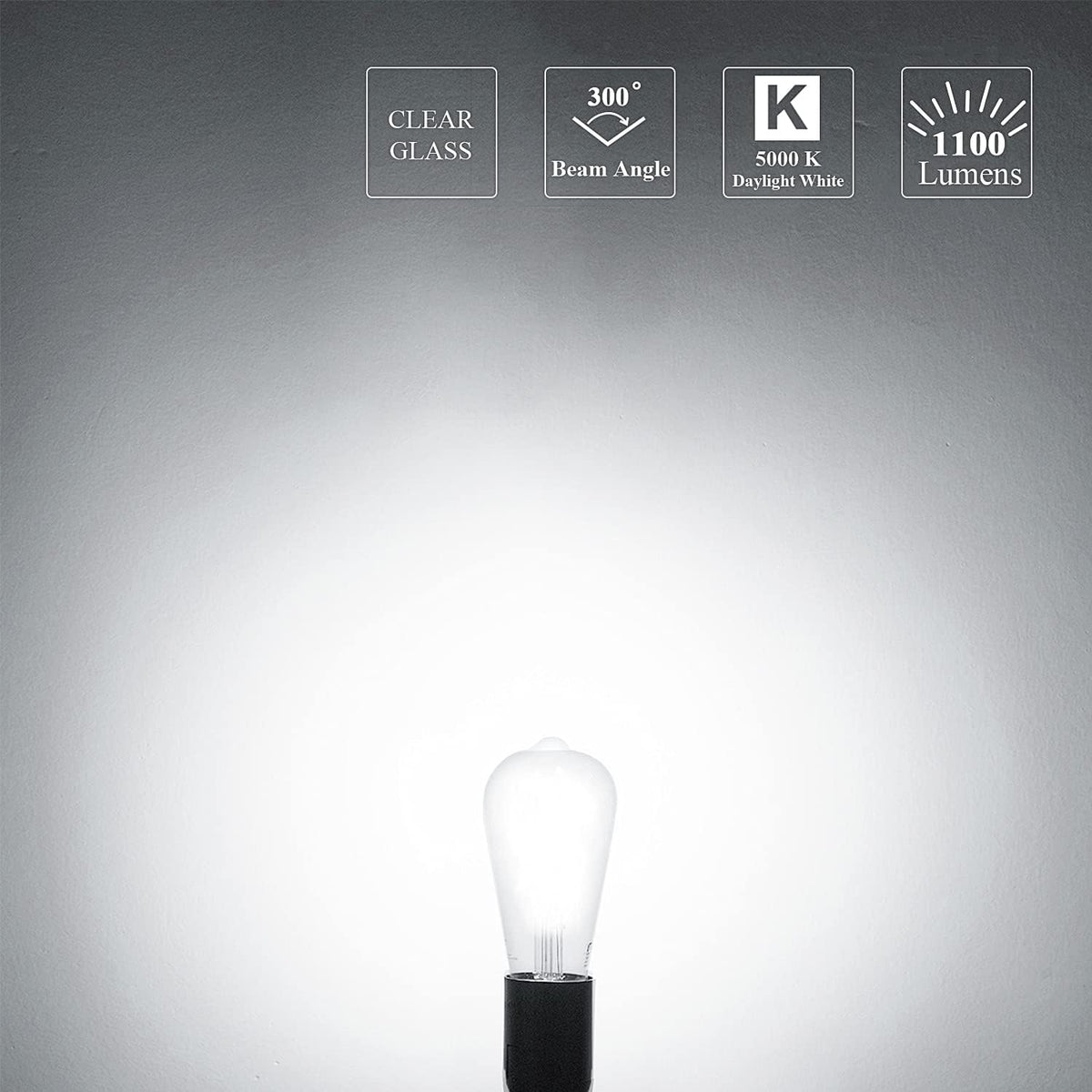 100 Watt LED Bulb, Edison Bulbs, Dimmable Lightbulbs E26, 5000K Daylight White Bright 9W 1100 Lumens, ST21/ST64