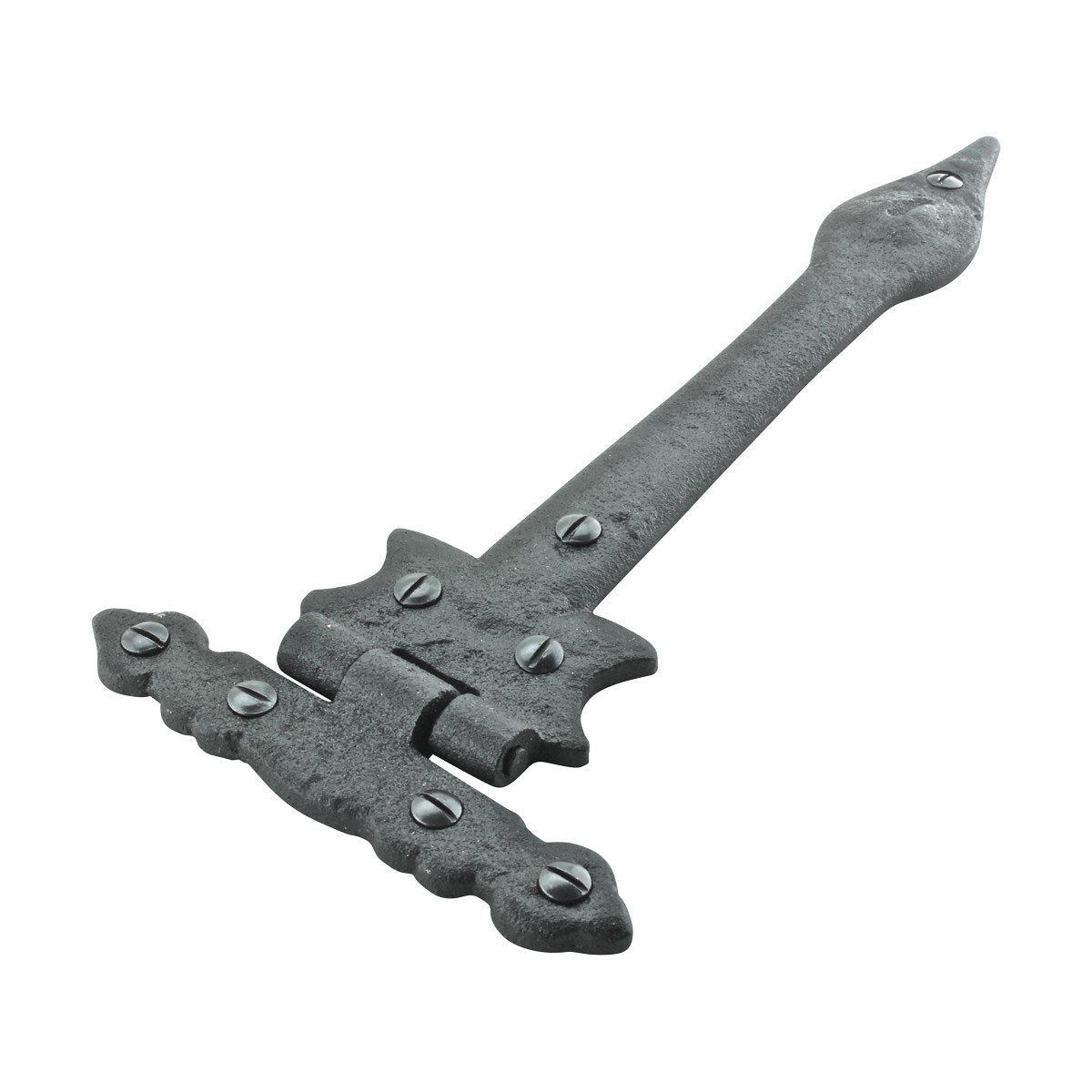Strap Hinge 9" Black Wrought Iron Spear Tip Flush Mount Heavy Duty Strap Gate and Door Hinges with Hardware Pack of 6