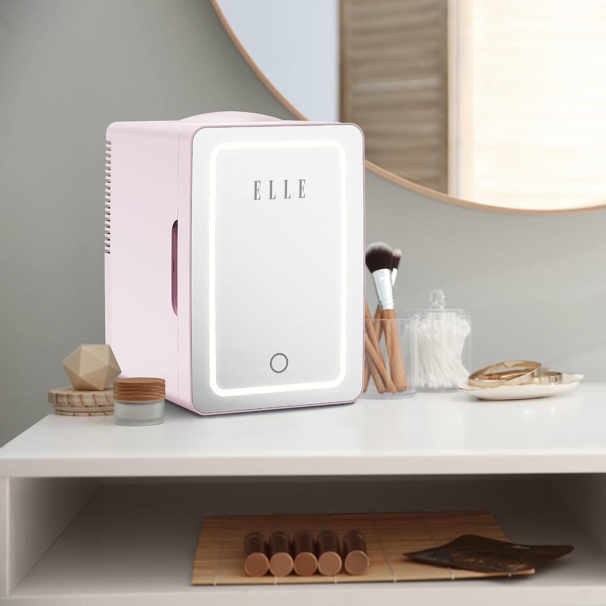 6L Mini Cooler Fridge with LED Makeup Mirror for Skincare & Cosmetic Storage Cooler & Warmer Removable Shelf Carrying