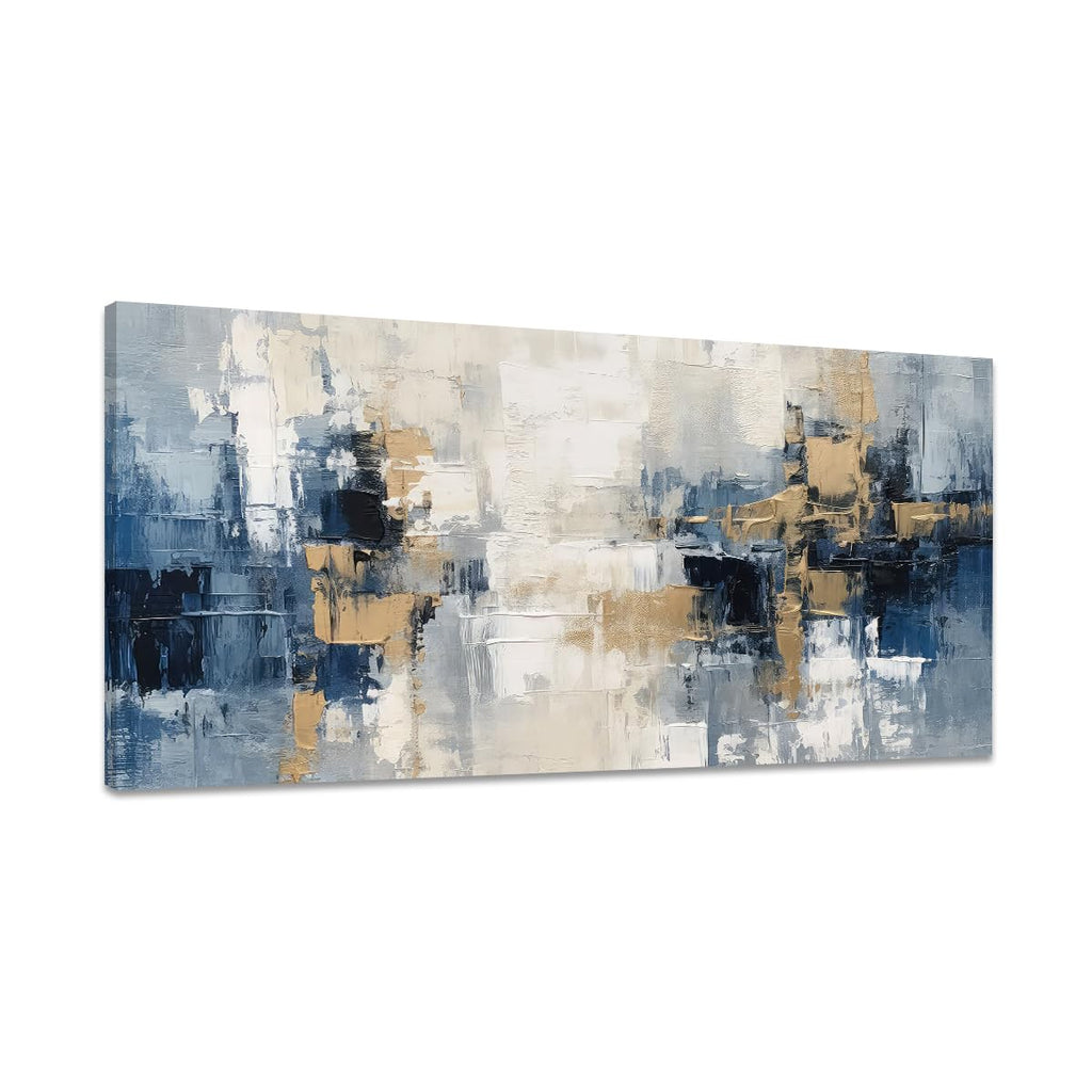 Blue and Gold Abstract Canvas Print Painting Indigo Modern Wall Art Bedroom Home Office Decor