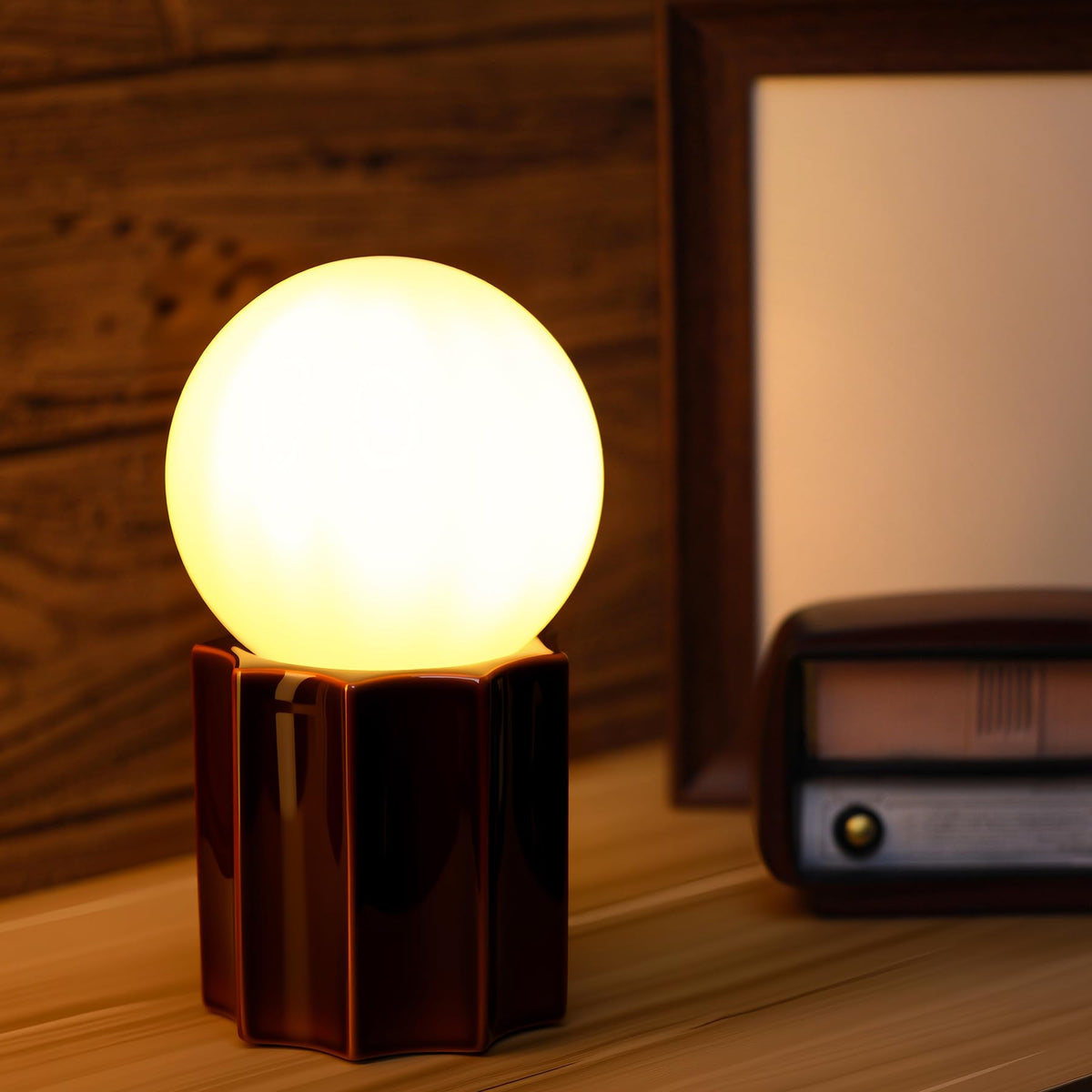 Modern Ceramics Table Lamp Brown Ceramic Base White Jade Round Ball Glass Accent Table Lamp Living Room Bedroom
