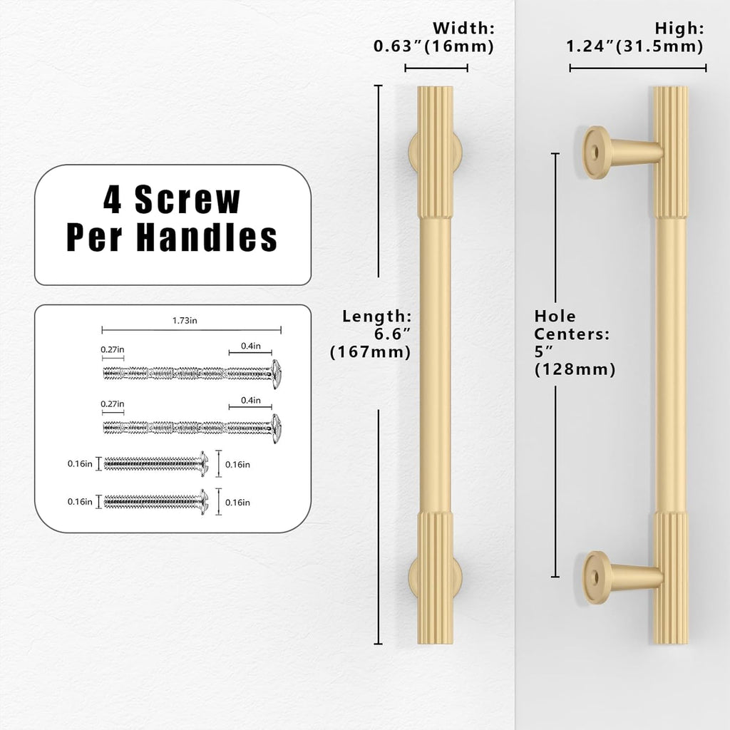 5 Pack Brushed Gold Cabinet Pulls 5 Inch(128mm) Kitchen Cabinet Handles Cabinet Hardware for Drawer Pulls