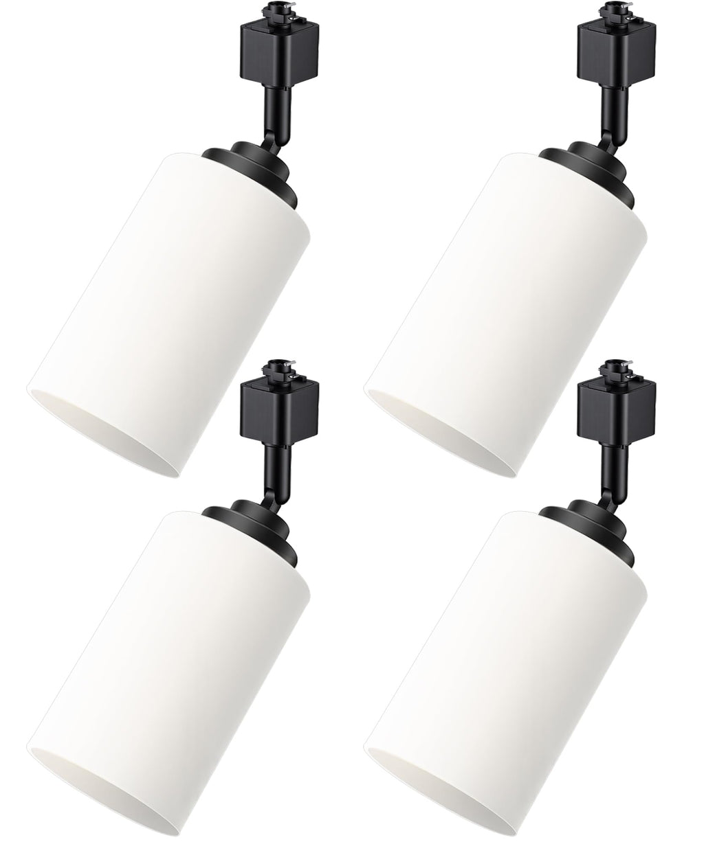 4 Pack H Type Track Lighting Heads, E26 Frosted Glass, Black