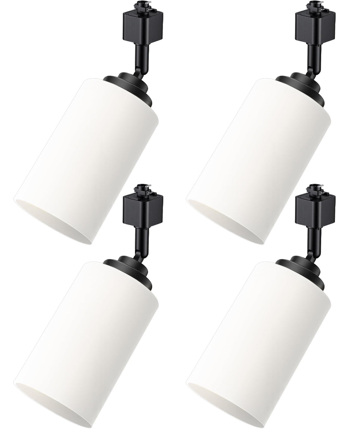 4 Pack H Type Track Lighting Heads, E26 Frosted Glass, Black