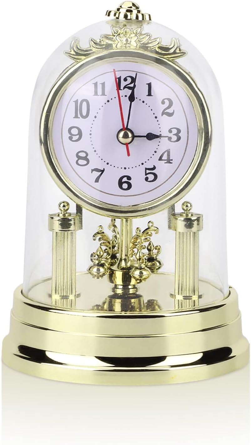 Vintage Table Clock, European Mantle Clock Silent Non Ticking Antique Anniversary for Living Room Bedroom Office Desk