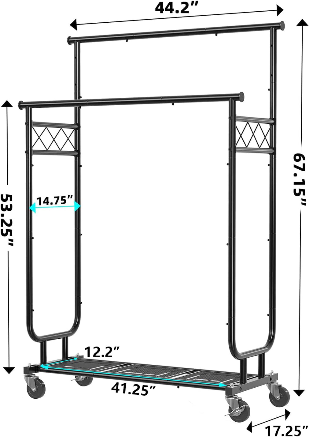Heavy Duty Clothes Rack, Rolling Clothing Rack With Shelves Load 450 LBS, Double Rod Clothing Racks with Wheels for