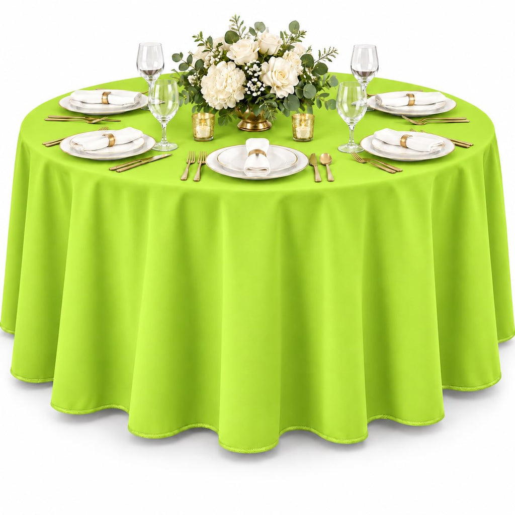 120-Inch Round Polyester Tablecloth, Made in USA, Wrinkle-Resistant & Flame Retardant Table Cover for Weddings