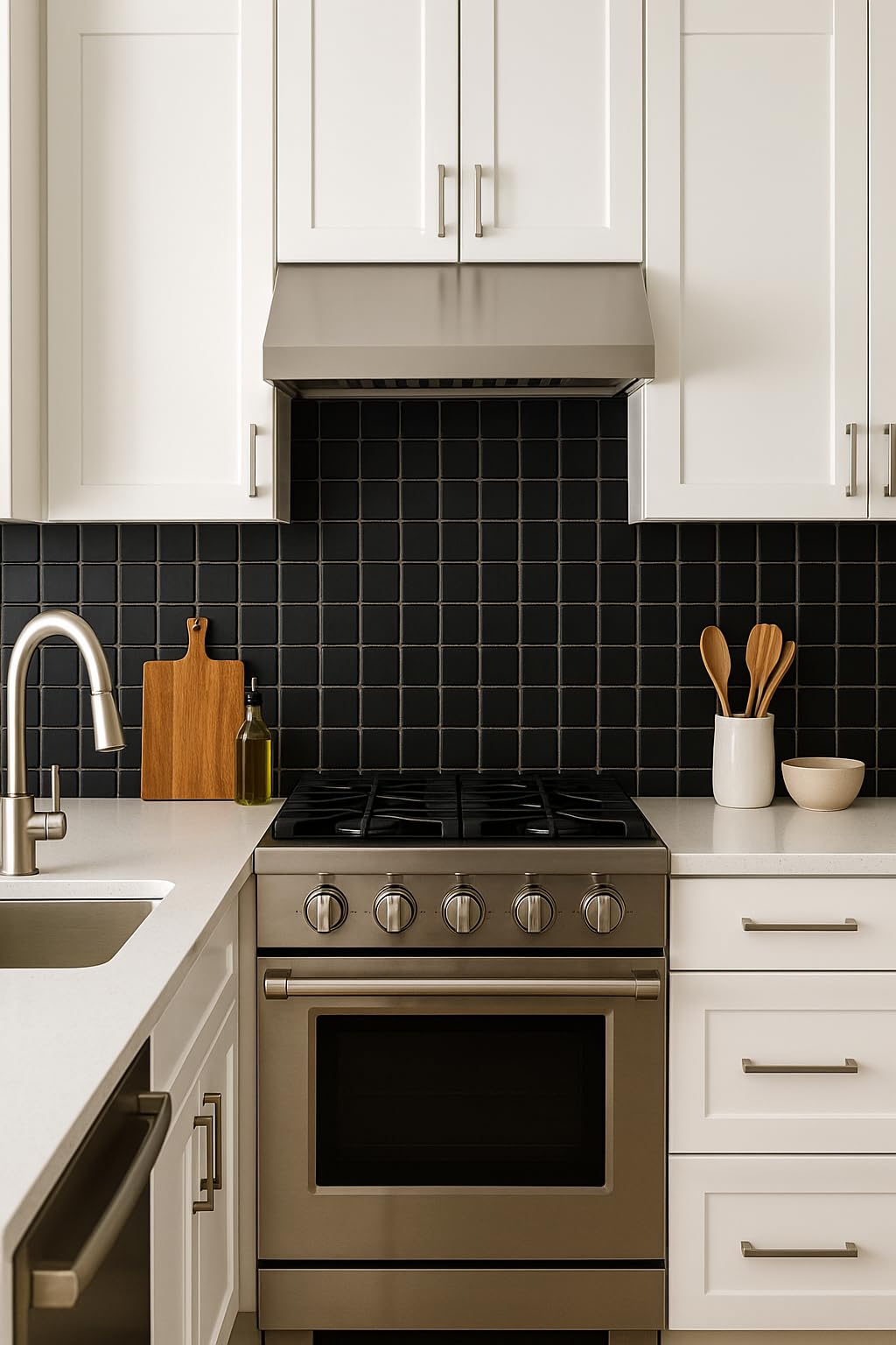 2x2 Matte Black Porcelain Mosaic Tile - Slip Resistant 12x12 Mesh-Mounted Sheet Floor, Shower Wall, Kitchen