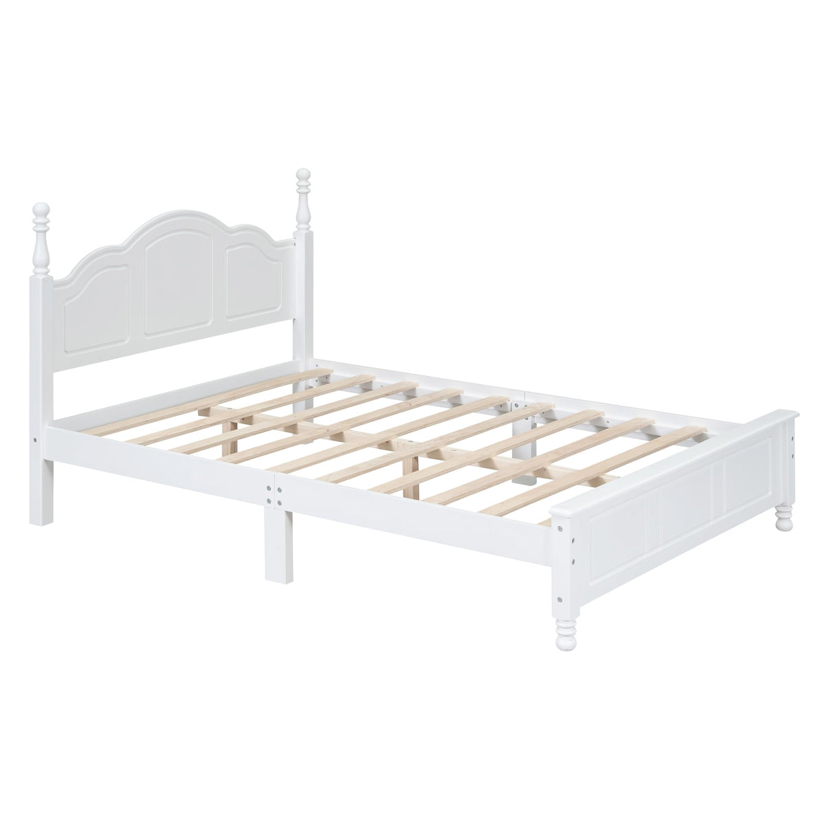 Wood Platform Bed Frame, Retro Style Wooden Bed with Headboard, Solid Pine Wood Construction, Wooden Slat