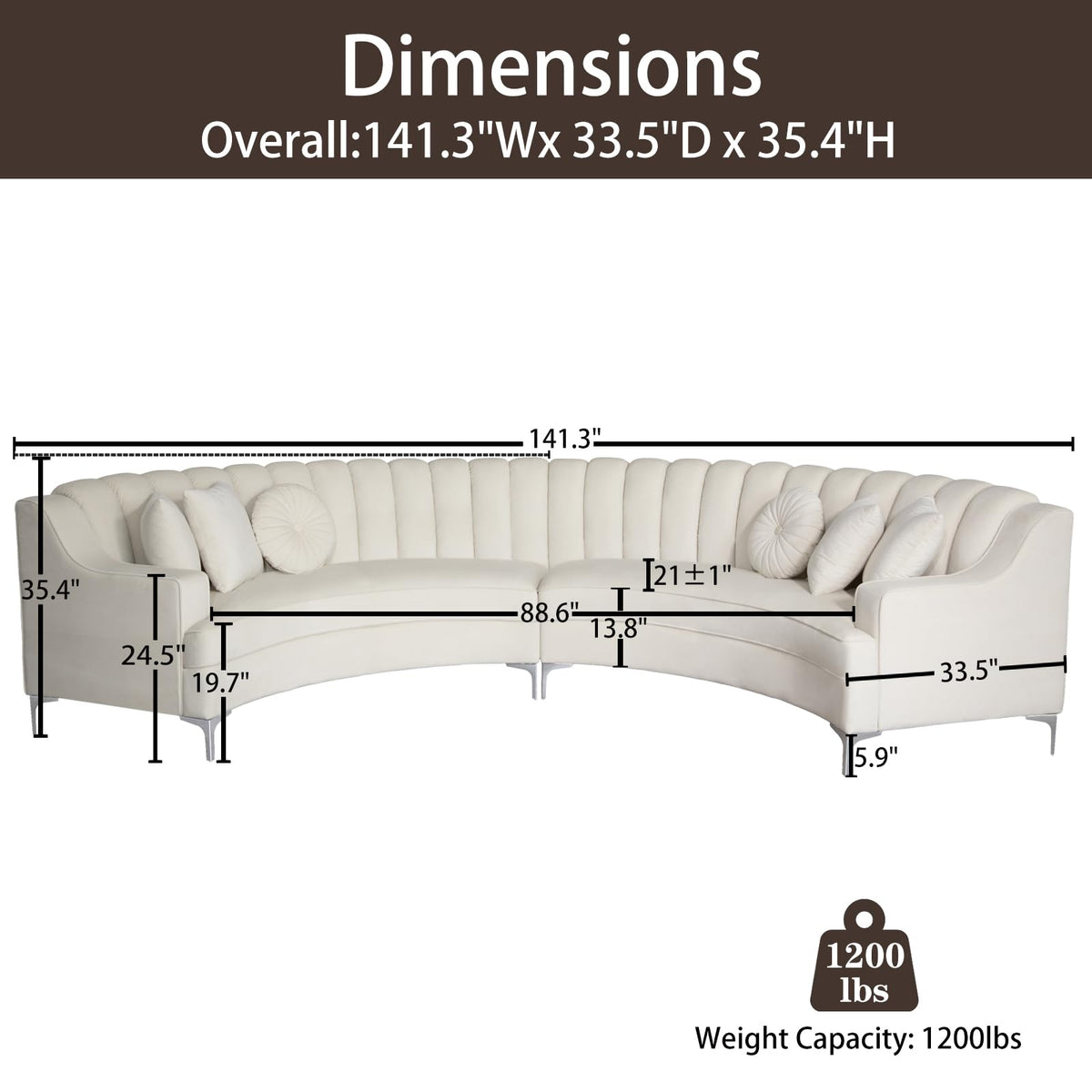 Semicircle Modular Curved Velvet Sectional Sofa, 141.34"Oversized Arc Sofa, Modern Cloud-Like Deep Seat Couch Apartment