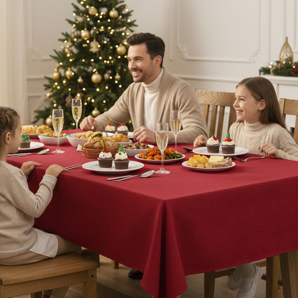 2 Pack Christmas Red Faux Linen Tablecloths Rectangle 54x78 Inch