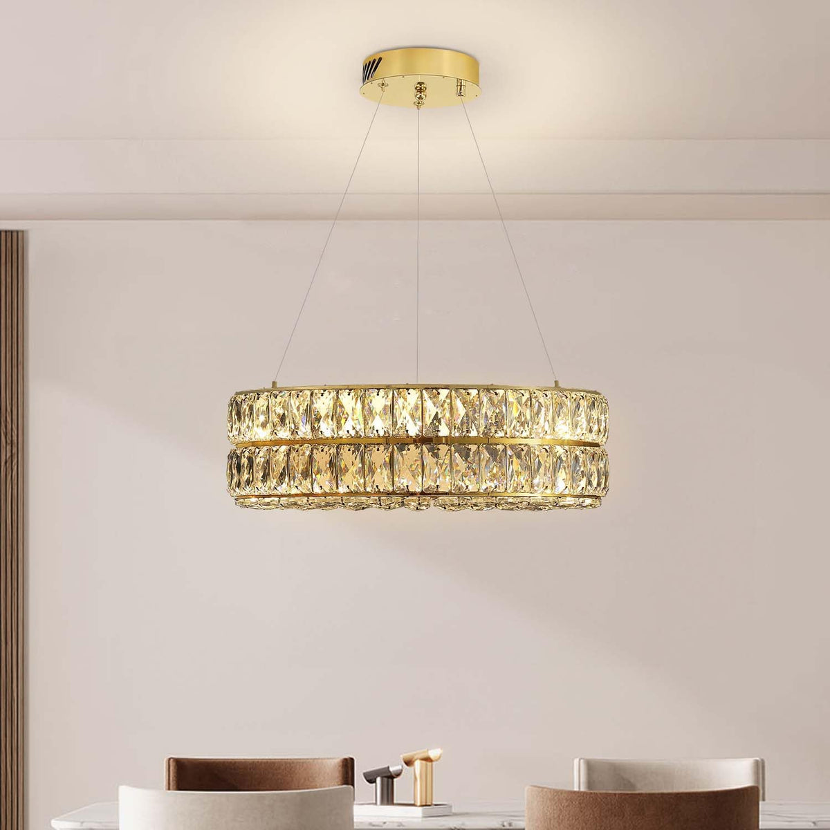 15.7-Inch Gold Ring Crystal Chandelier with Dimmable LED Light