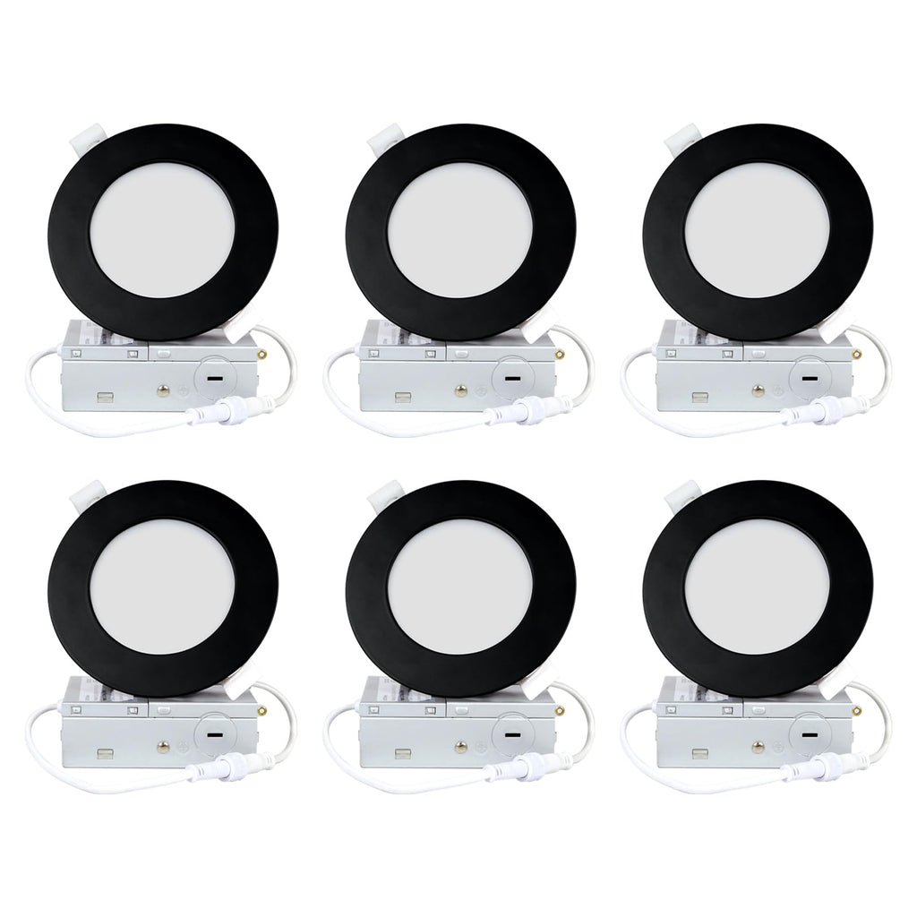6 Pack 4 Inch Black LED Recessed Light with Junction Box