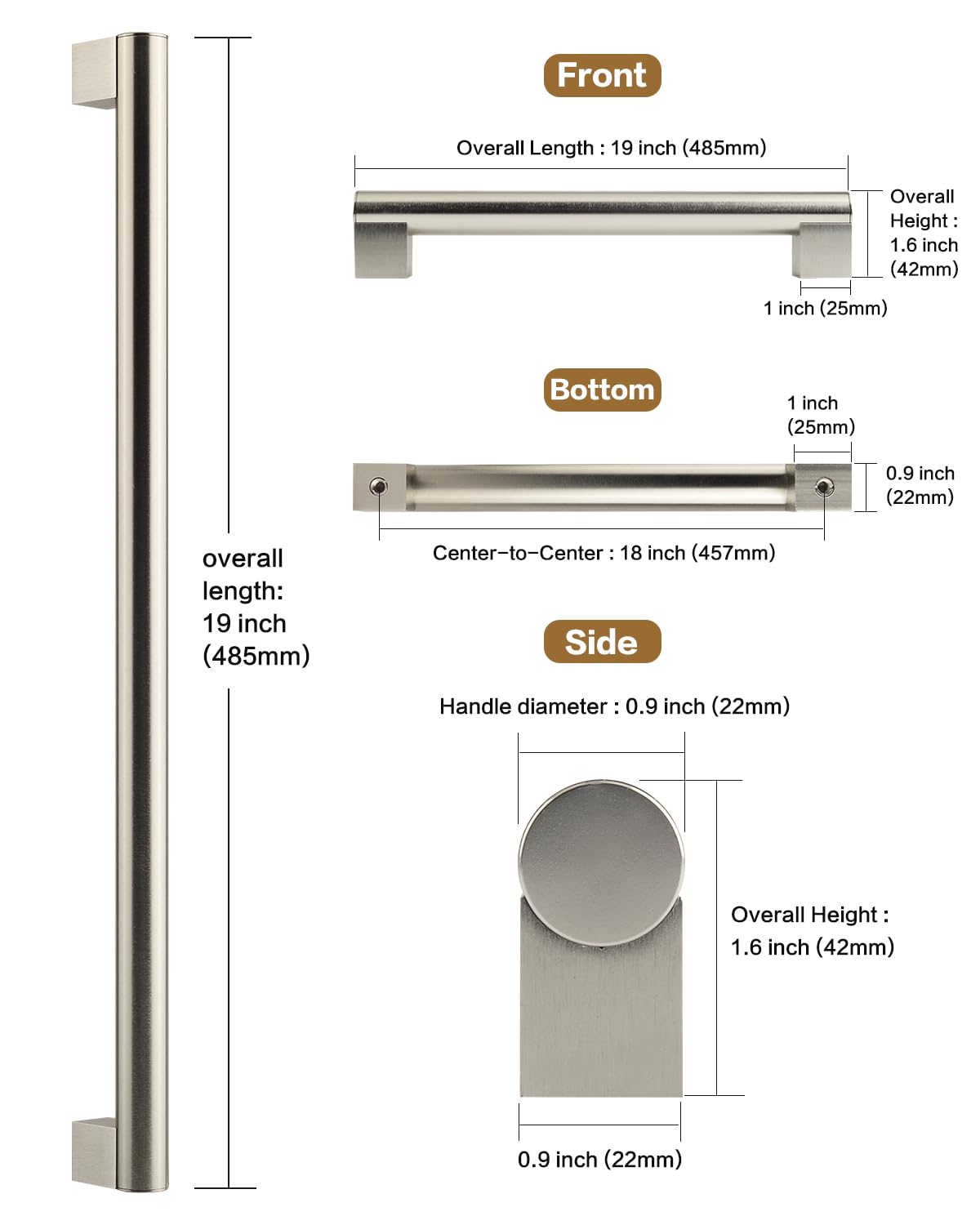18 Inch Pulls Round Rod for Cabinet,Closet,Fridge, Basket Drawer, Oven Door