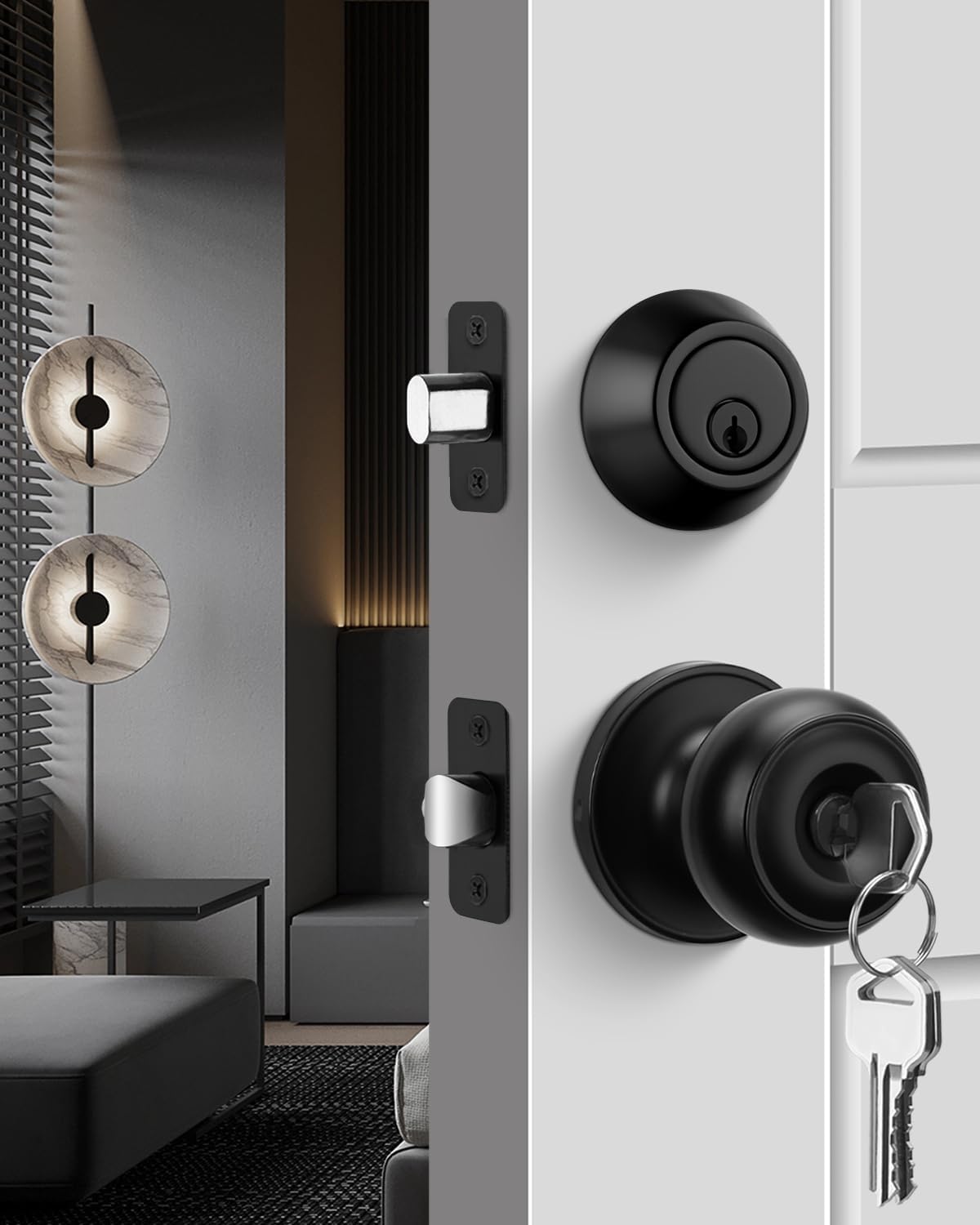 Black Exterior Door Lock Set with Deadbolt Keyed Different 3Pack