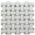 Thassos White Marble 1x2 Basketweave Mosaic Tile w/Green Jade Dots Honed Kitchen Bath Wall Floor Backsplash Shower (1