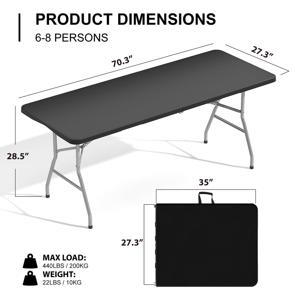 6FT Folding Table for Party, Picnic, Camping, Event, School, Black, 6 Pack